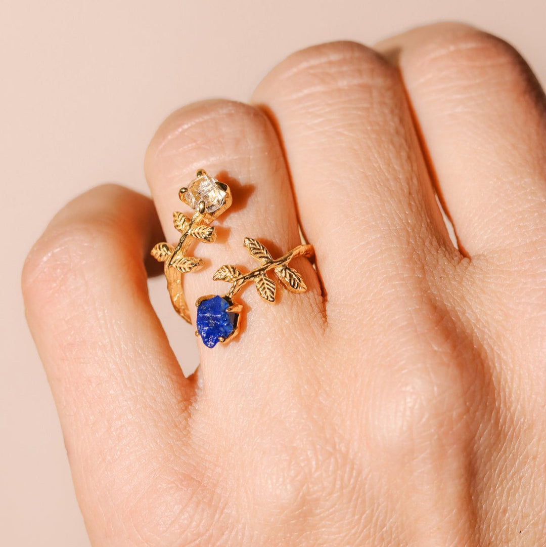 Goddesses Garden Ring – Lapis Lazuli and Herkimer Diamond