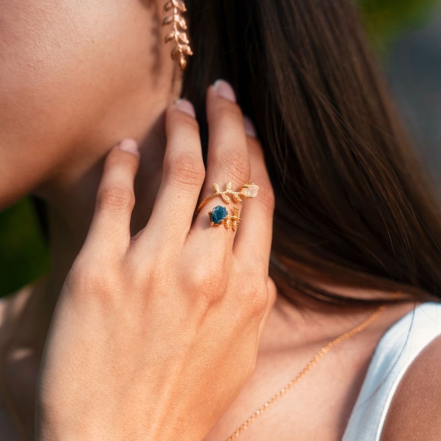 Goddesses Garden Ring – Lapis Lazuli and Herkimer Diamond