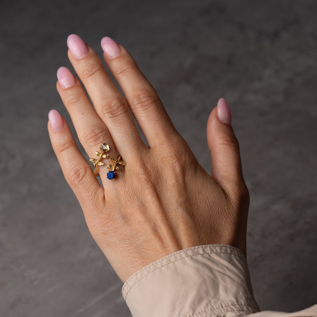 Goddesses Garden Ring – Lapis Lazuli and Herkimer Diamond