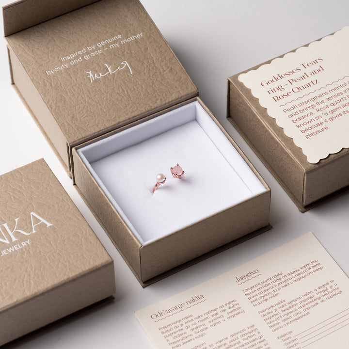 Goddesses Tears Ring – Pearl and Rose Quartz