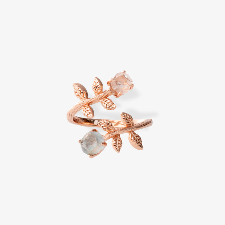 Goddesses Garden Ring – Herkimer Diamond and Aquamarine