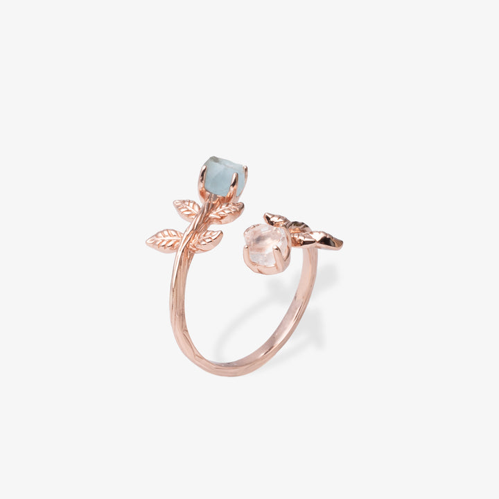 Goddesses Garden Ring – Herkimer Diamond and Aquamarine