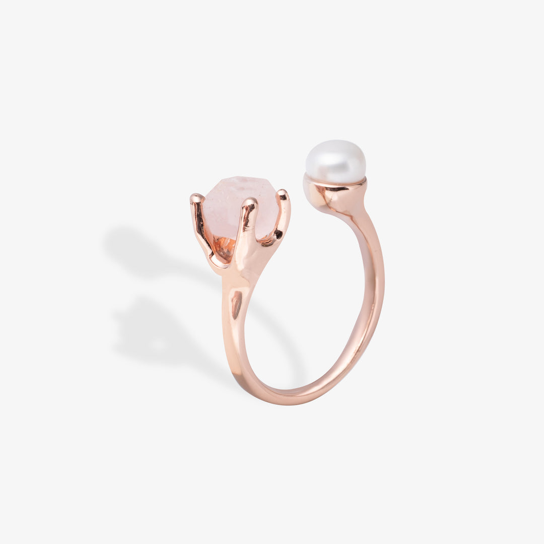Goddesses Tears Ring – Pearl and Rose Quartz
