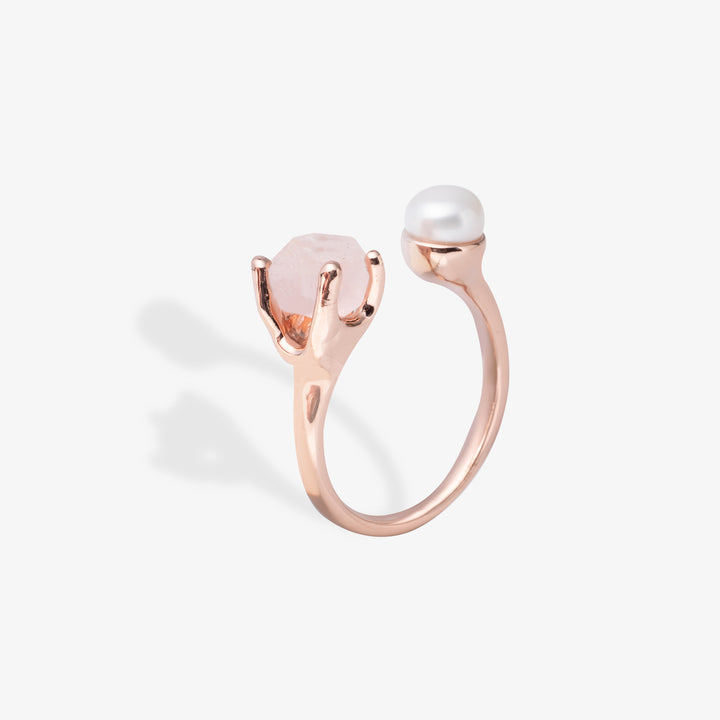 Goddesses Tears Ring – Pearl and Rose Quartz