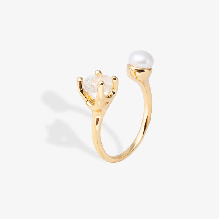 Goddesses Tears ring – Pearl and Herkimer diamond