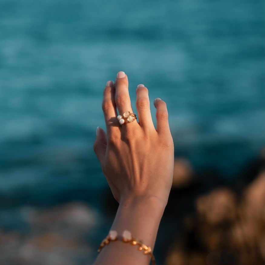 Goddesses Tears ring – Pearl and Herkimer diamond