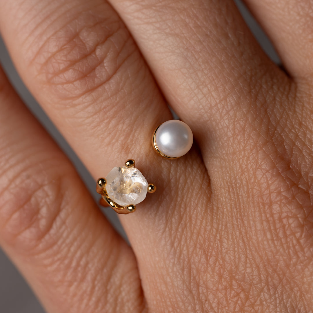 Goddesses Tears prstan – Biser in Herkimer diamant