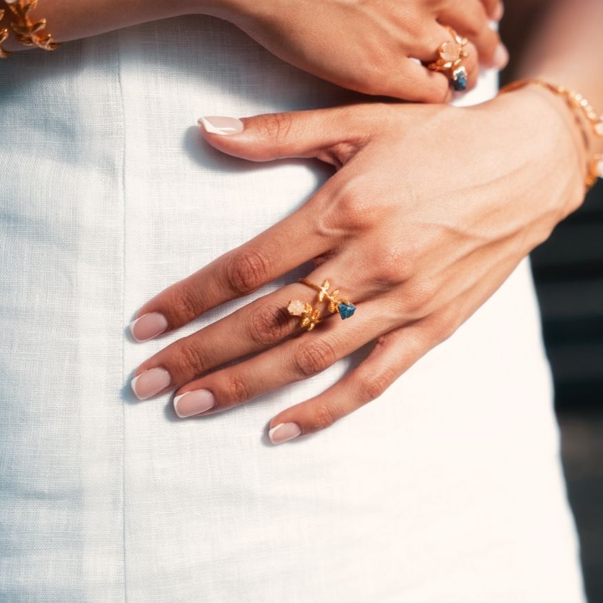 Goddesses Garden Ring – Lapis Lazuli and Herkimer Diamond