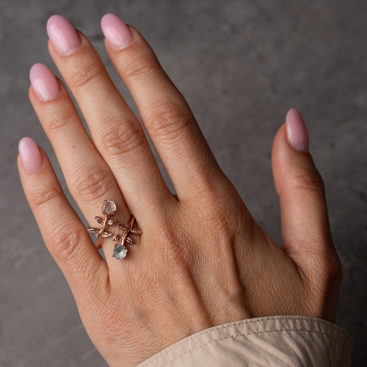 Goddesses Garden Ring – Herkimer Diamond and Aquamarine