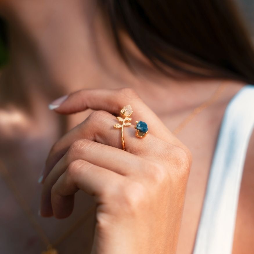 Goddesses Garden Ring – Lapis Lazuli and Herkimer Diamond