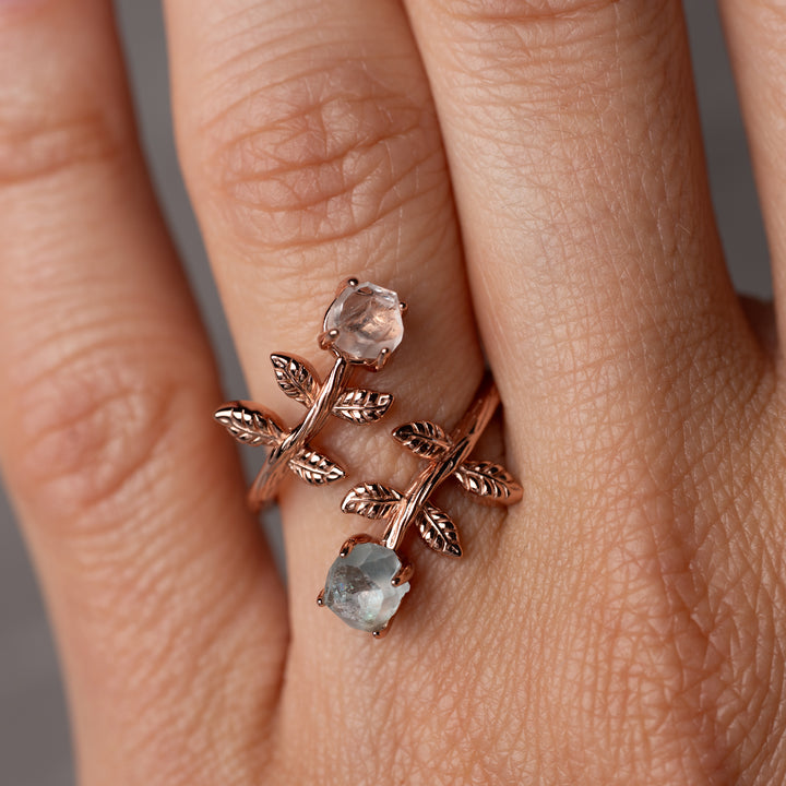 Goddesses Garden Ring – Herkimer Diamond and Aquamarine