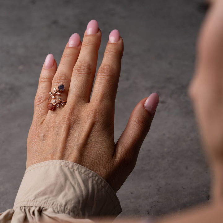Goddesses Garden Ring – Rose Quartz and Iolite