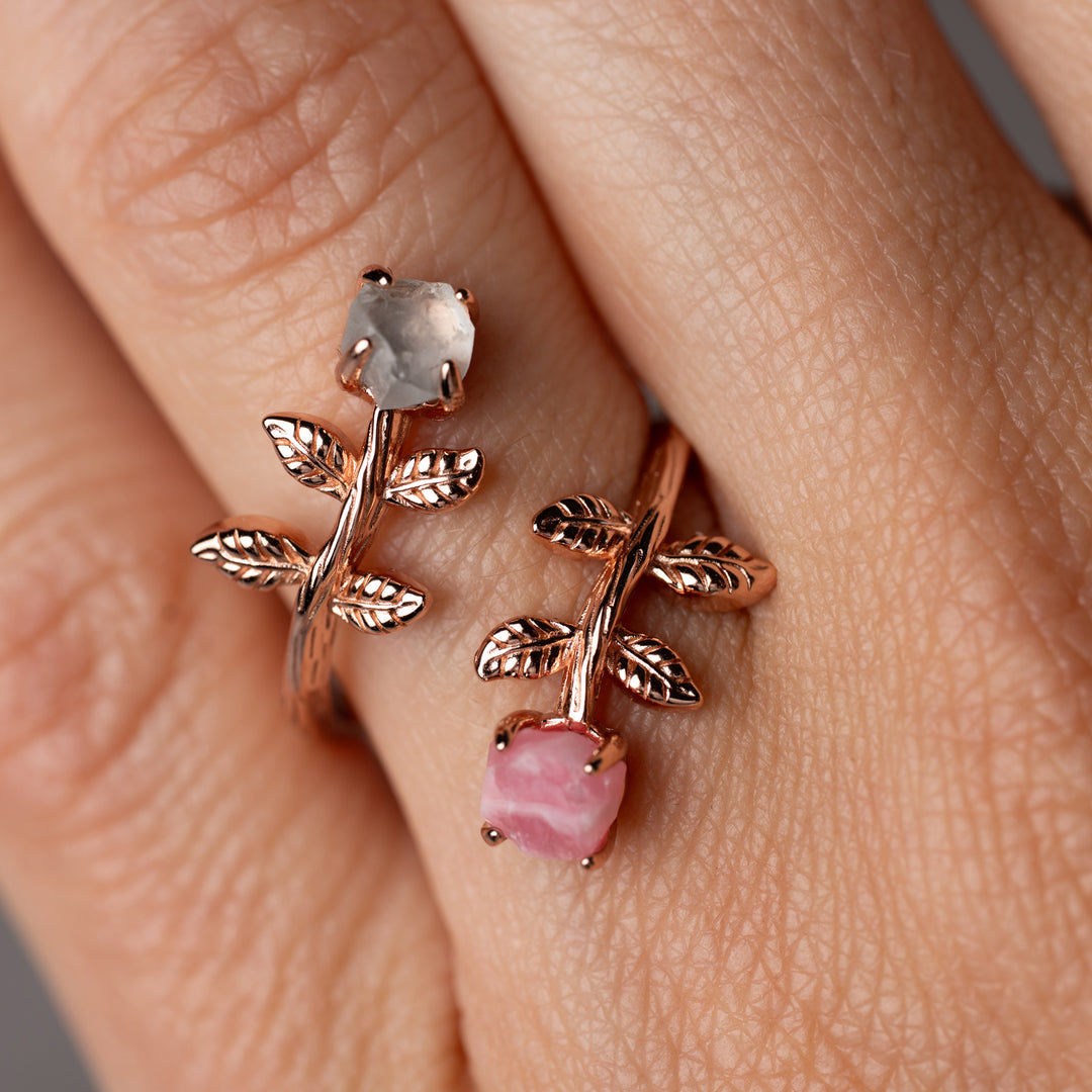 Goddesses Garden ring – Rhodochrosite and Aquamarine