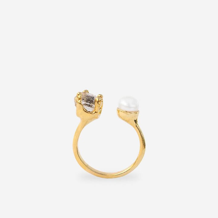 Goddesses Tears ring – Pearl and Herkimer diamond