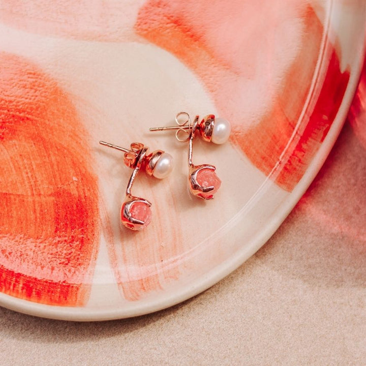 Goddesses Tears earrings – Pearl and Rhodochrosite