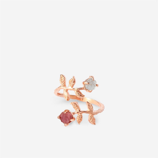 Goddesses Garden ring – Rhodochrosite and Aquamarine