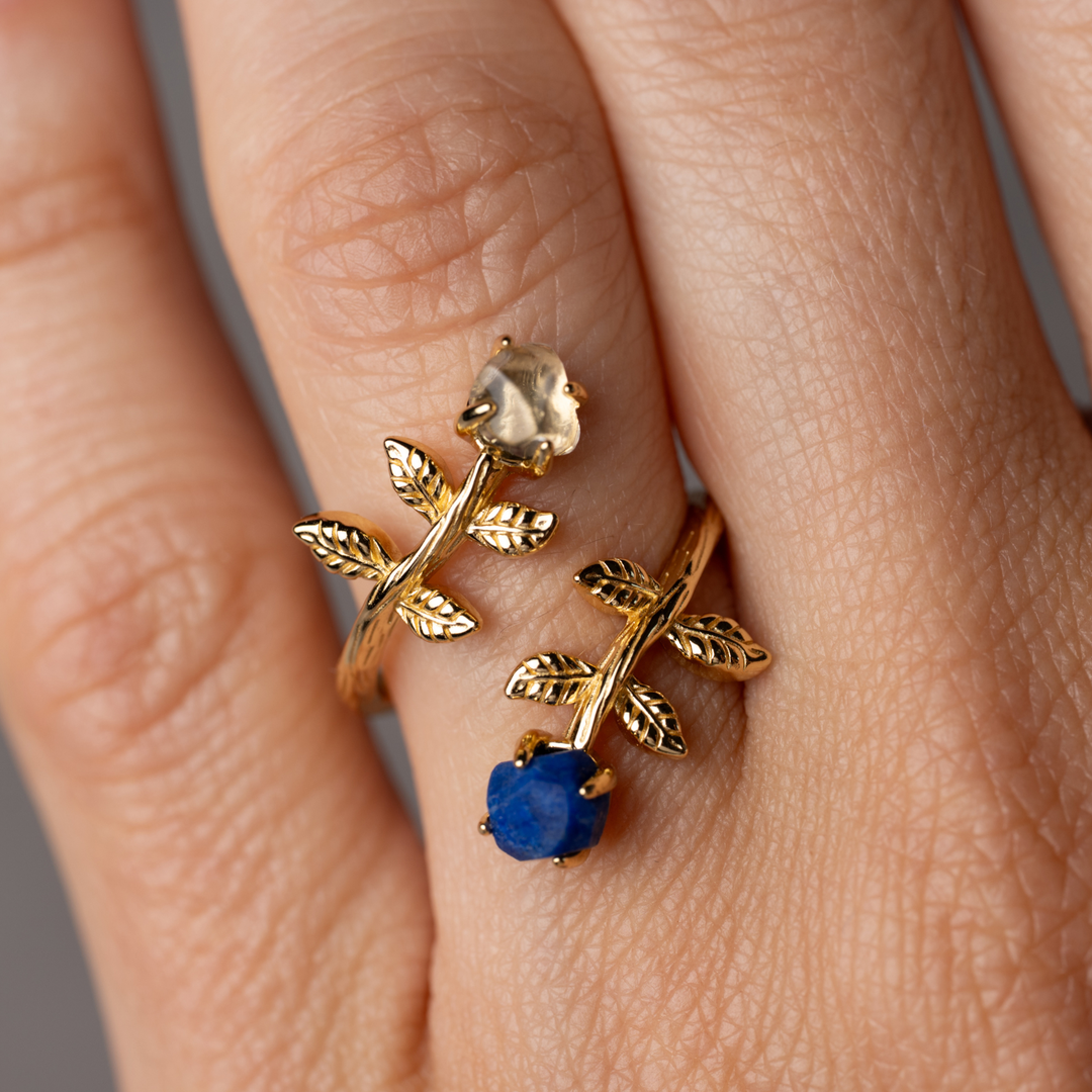 Goddesses Garden Ring – Lapis Lazuli and Herkimer Diamond (preorder)