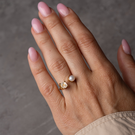 Goddesses Tears prsten – Biser i Herkimer dijamant