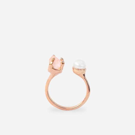 Goddesses Tears Ring – Pearl and Rose Quartz