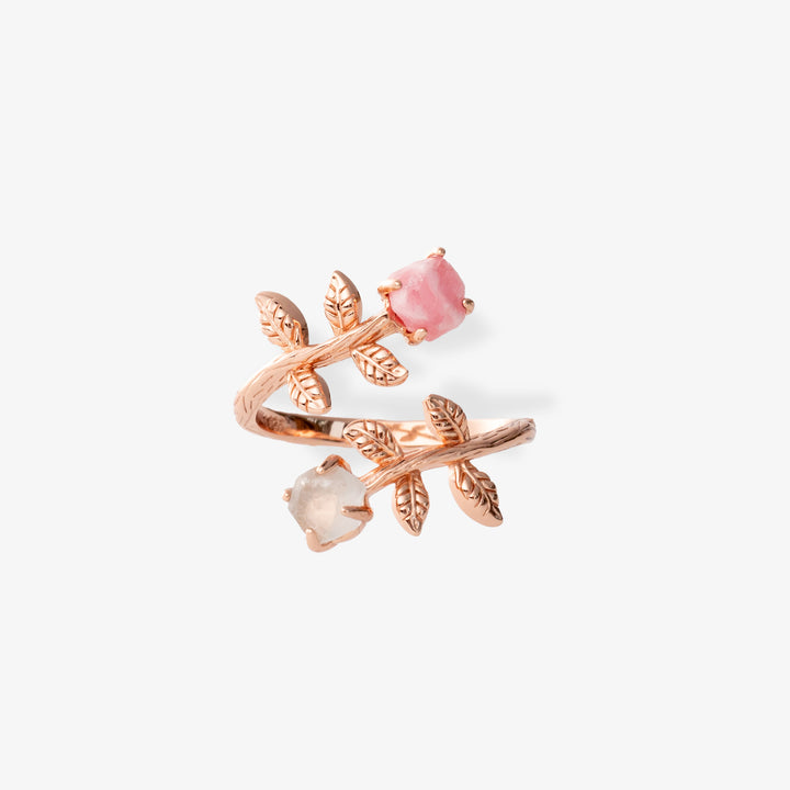 Goddesses Garden ring – Rhodochrosite and Aquamarine