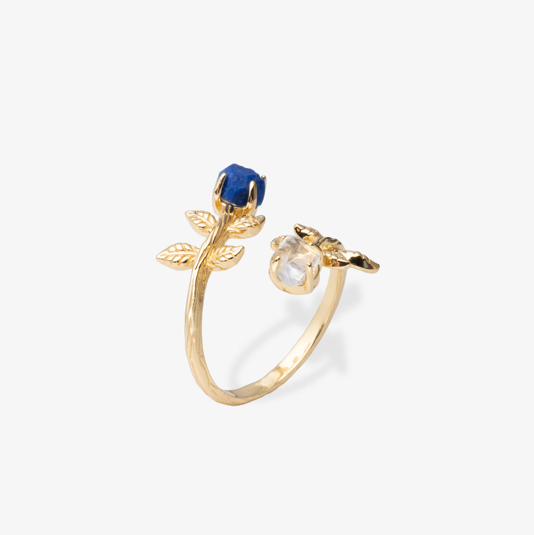 Goddesses Garden Ring – Lapis Lazuli and Herkimer Diamond