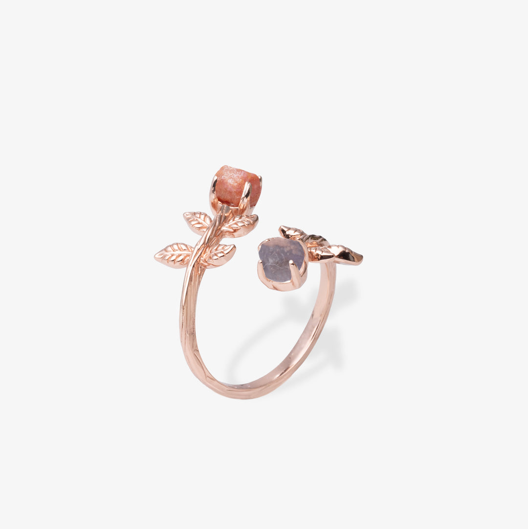 Goddesses Garden Ring – Rose Quartz and Iolite