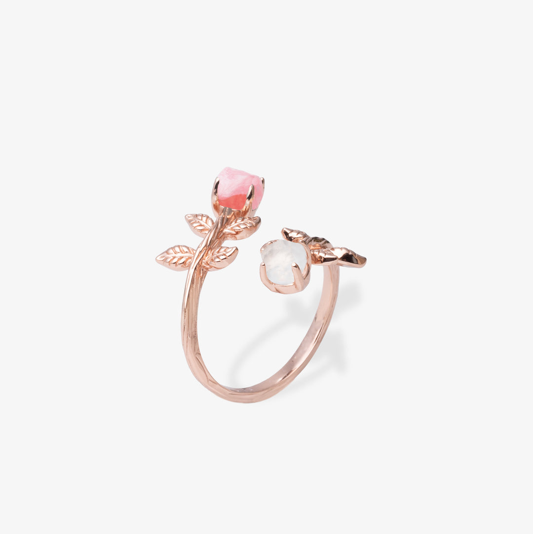 Goddesses Garden ring – Rhodochrosite and Aquamarine