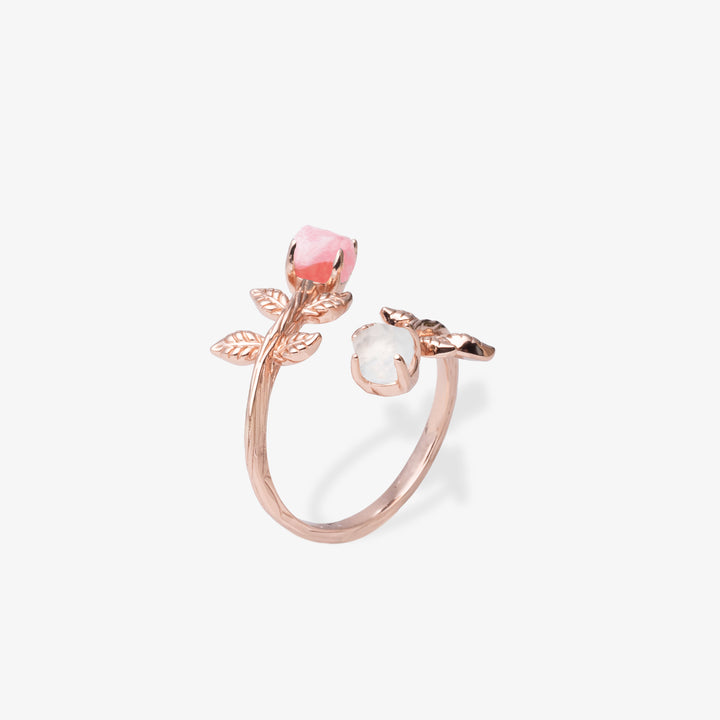 Goddesses Garden ring – Rhodochrosite and Aquamarine
