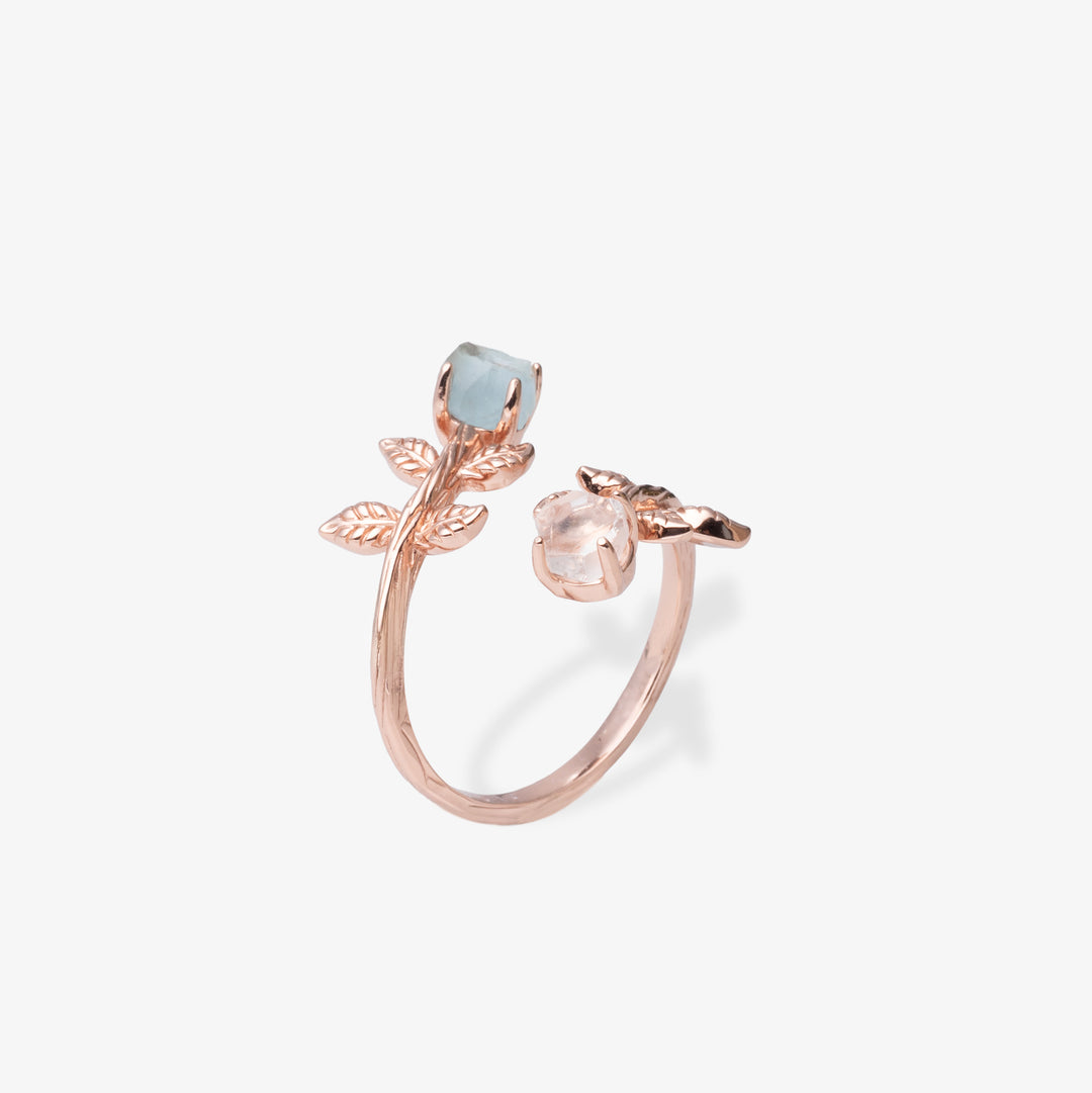 Goddesses Garden Ring – Herkimer Diamond and Aquamarine