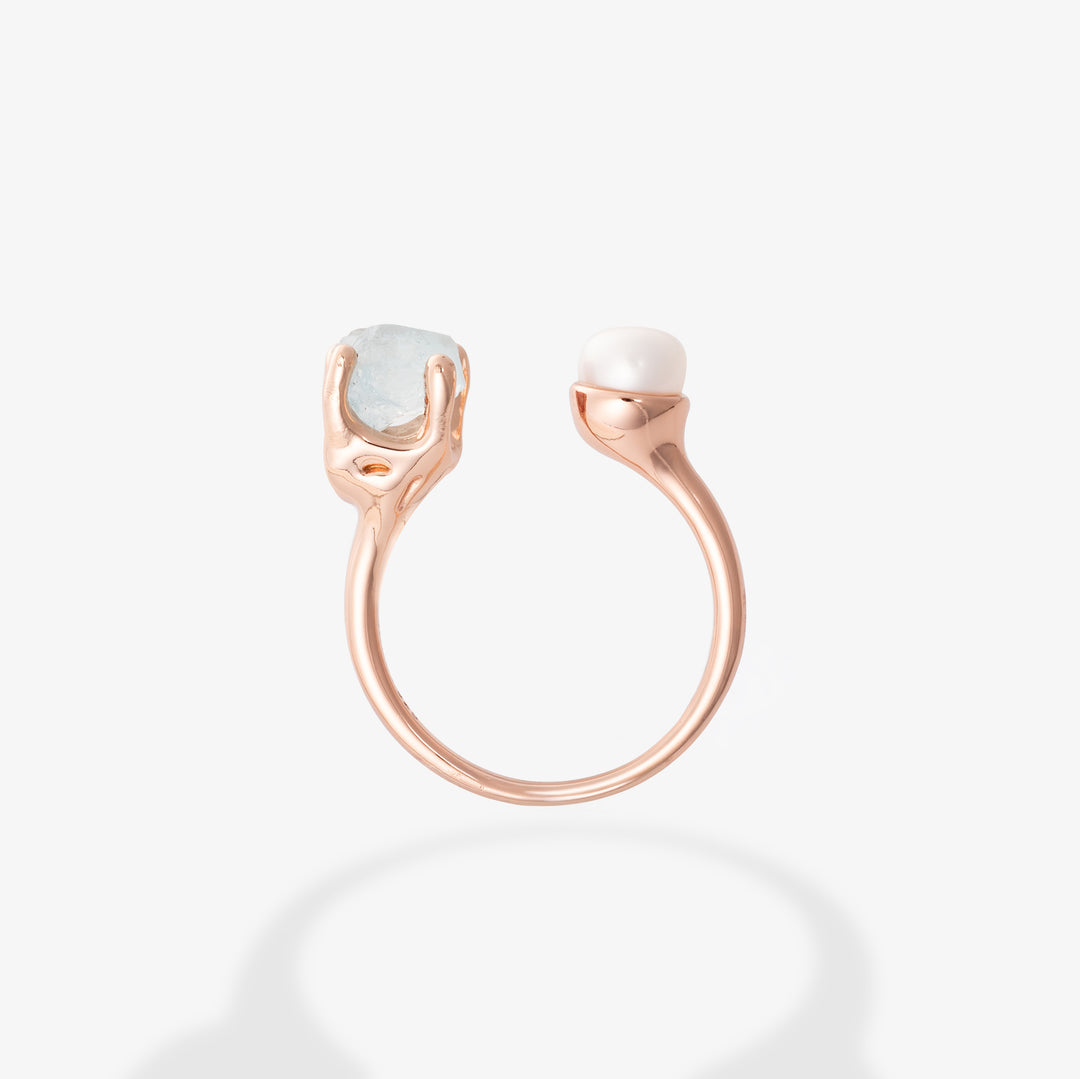 Goddesses Tears ring – Pearl and Aquamarine